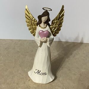 Vintage Angel figurine, “Mom” with heart, gold wings, halo, and gown, estate